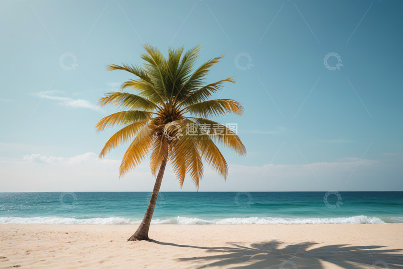 高清大图下载【趣麦麦图】海滩上的椰子树与海洋景观