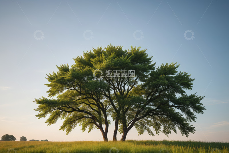 高清大图下载【趣麦麦图】田野中两棵葱郁的大树