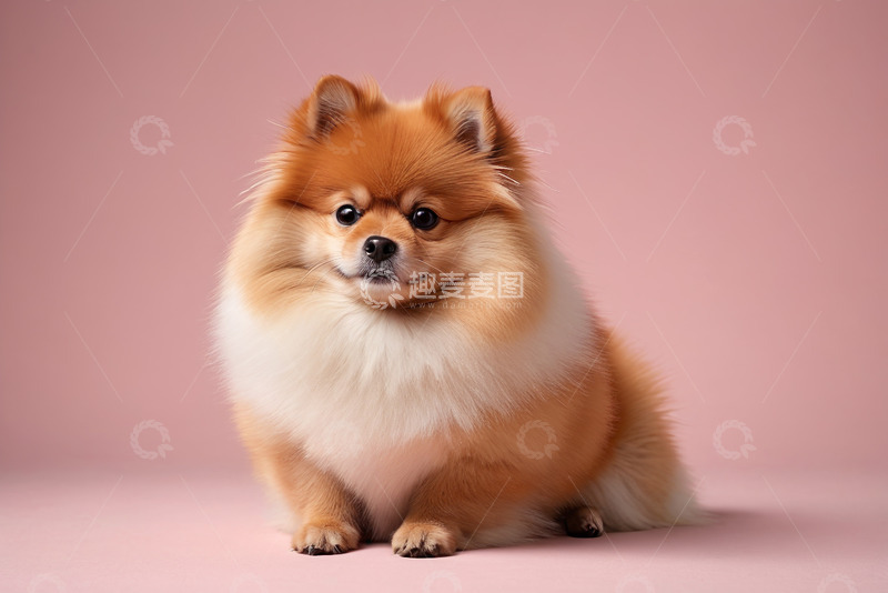 高清大图下载【趣麦麦图】粉色背景前的博美犬