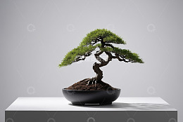 盆景绿植置于白色台面上