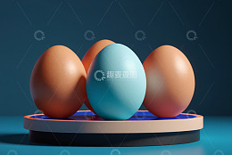 蓝色平台上摆放的多彩鸡蛋
