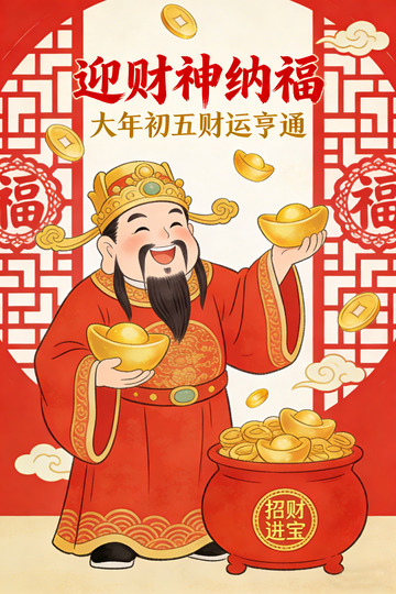年画财神招财进宝祝福图片