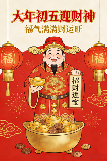 喜庆中国风财神爷贺岁图