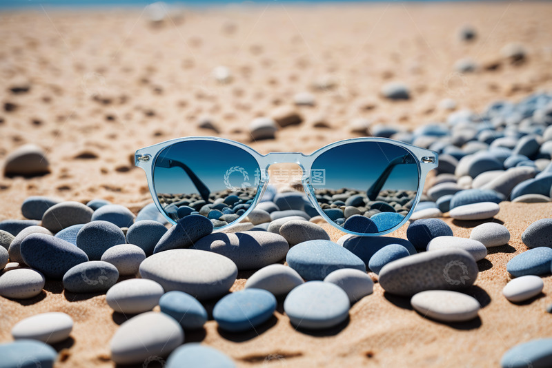 高清大图下载【趣麦麦图】沙滩上的时尚太阳镜