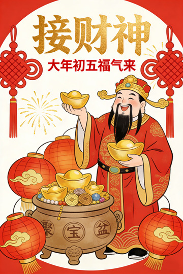 春节喜庆风格接财神海报设计素材