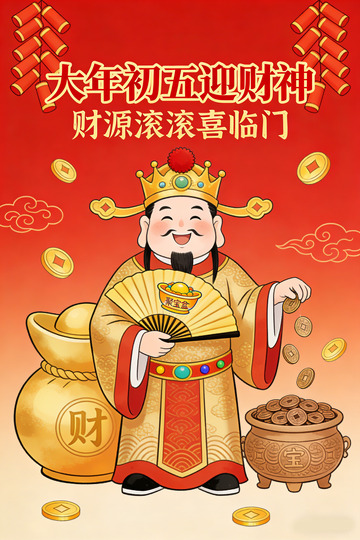 喜庆插画财神爷迎财运
