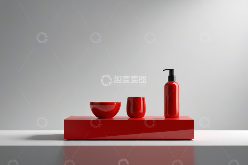 高清大图下载【趣麦麦图】红色化妆品容器静物展示