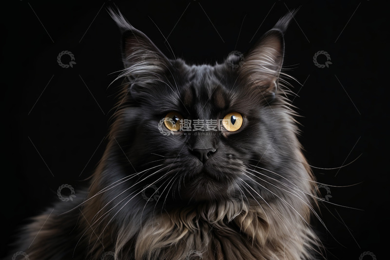 高清大图下载【趣麦麦图】黑色长毛猫特写