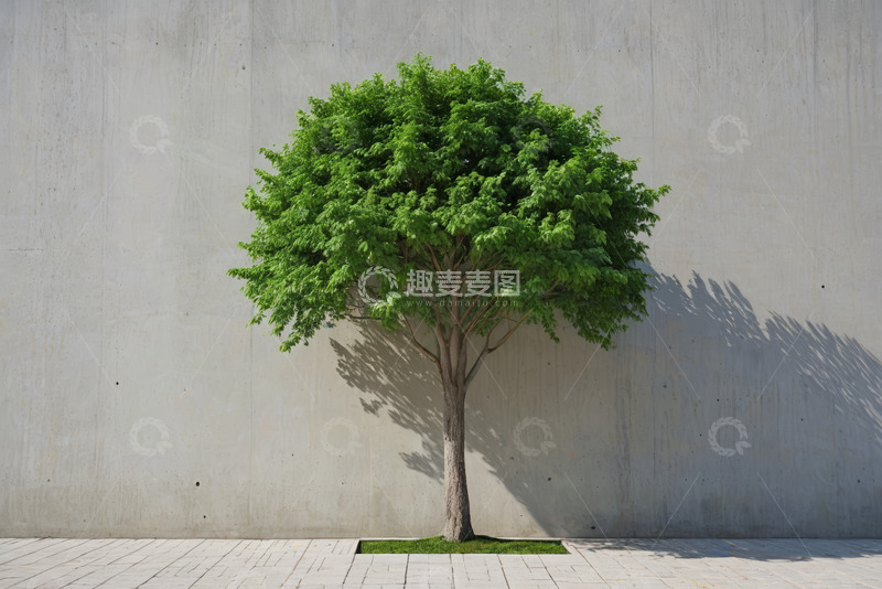 高清大图下载【趣麦麦图】墙边绿树生长景象