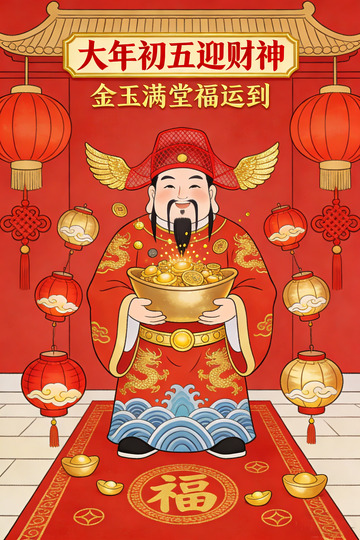 喜庆年画迎财神好运到