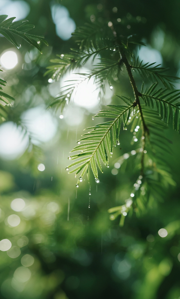 清新雨滴松针摄影图