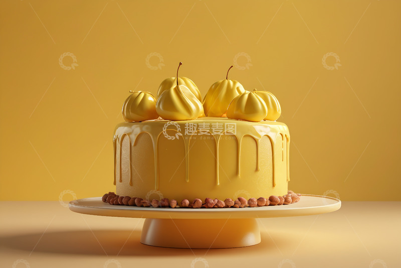 高清大图下载【趣麦麦图】黄色装饰蛋糕特写