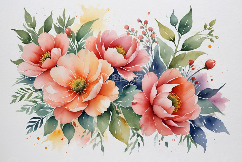 高清大图下载【趣麦麦图】水彩风格花卉装饰插画