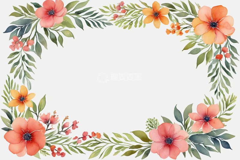 高清大图下载【趣麦麦图】花卉绿叶装饰边框素材