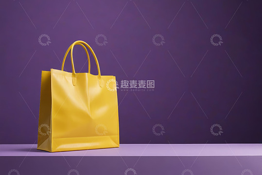 紫色背景黄色购物袋