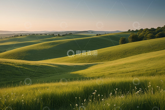户外绿色起伏草原风景