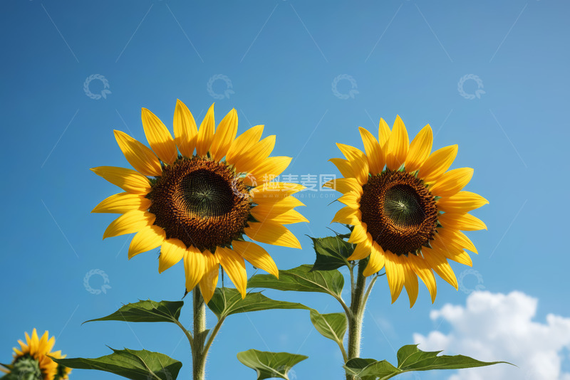 高清大图下载【趣麦麦图】蓝天背景下两朵向日葵