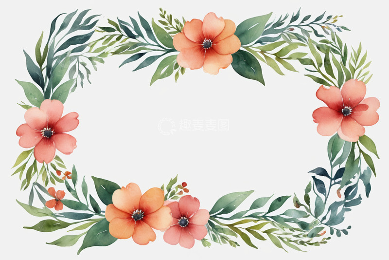 高清大图下载【趣麦麦图】水彩花卉装饰边框图案