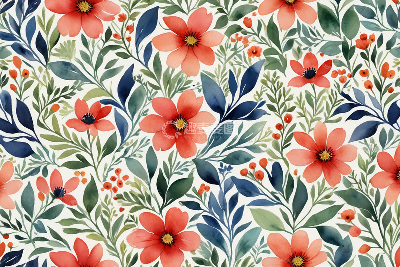 高清大图下载【趣麦麦图】水彩花卉图案背景素材