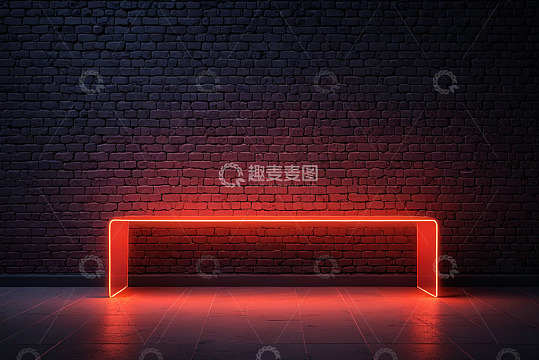 砖墙前红色发光线条装饰