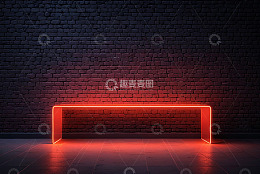砖墙前红色发光线条装饰
