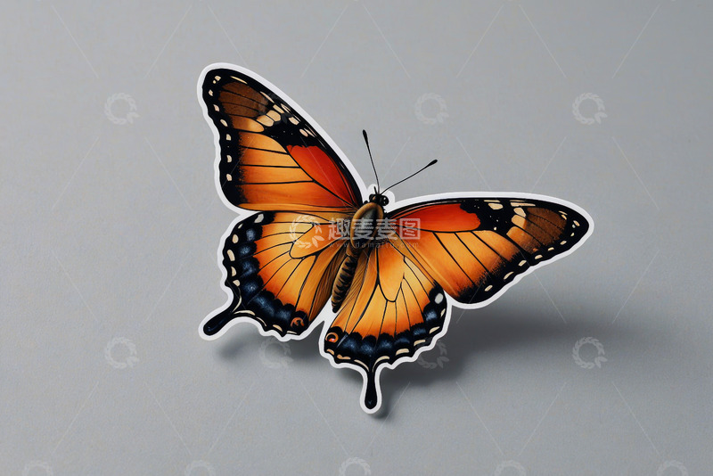 高清大图下载【趣麦麦图】橙色蝴蝶贴纸特写