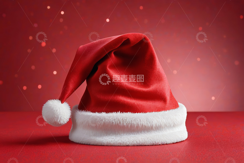高清大图下载【趣麦麦图】红色背景上的圣诞帽