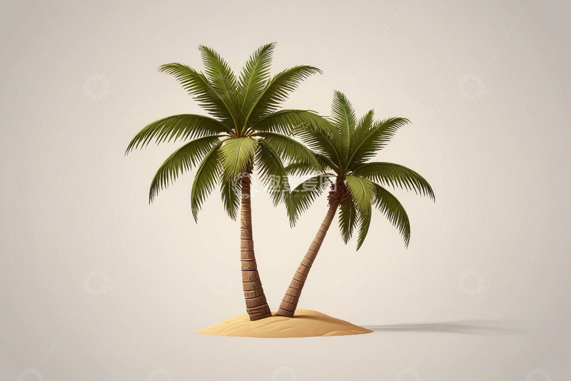 高清大图下载【趣麦麦图】两棵椰子树插画