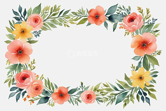 花卉绿叶组成的装饰性框架