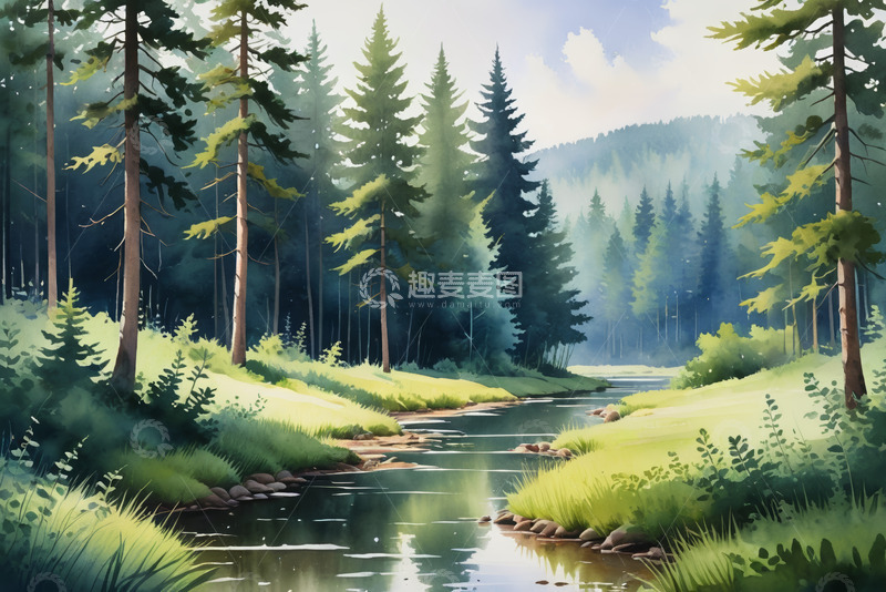 高清大图下载【趣麦麦图】森林中的溪流风景