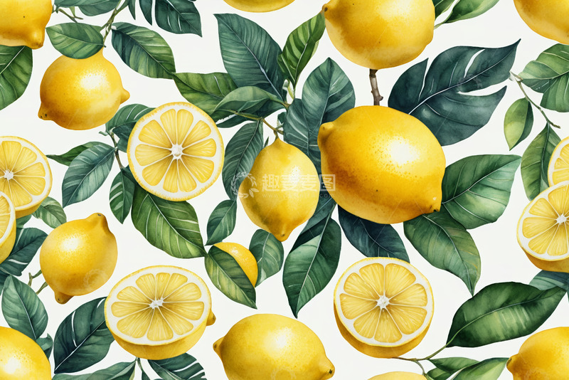 高清大图下载【趣麦麦图】柠檬绿叶图案素材
