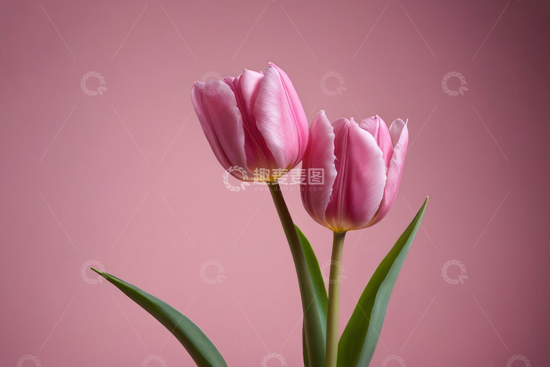 高清大图下载【趣麦麦图】粉色背景两枝盛开郁金香