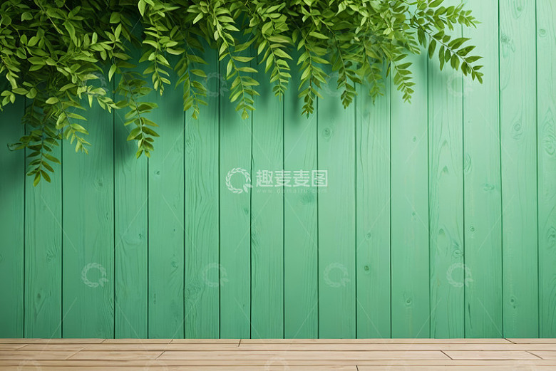绿色木墙配绿植背景