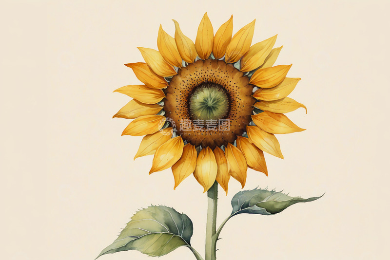 高清大图下载【趣麦麦图】单株向日葵插画