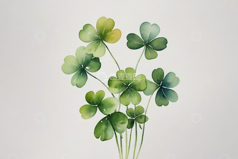 高清大图下载【趣麦麦图】水彩风格三叶草装饰图案