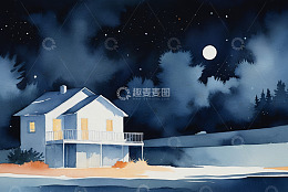 月夜下的房屋与森林风景