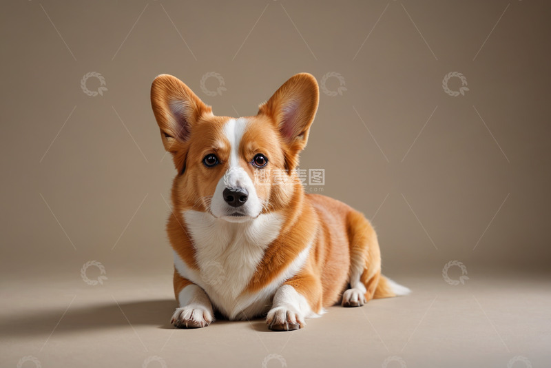 高清大图下载【趣麦麦图】趴着的柯基犬宠物素材