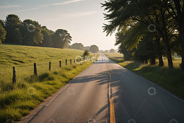 乡间田野中的柏油道路