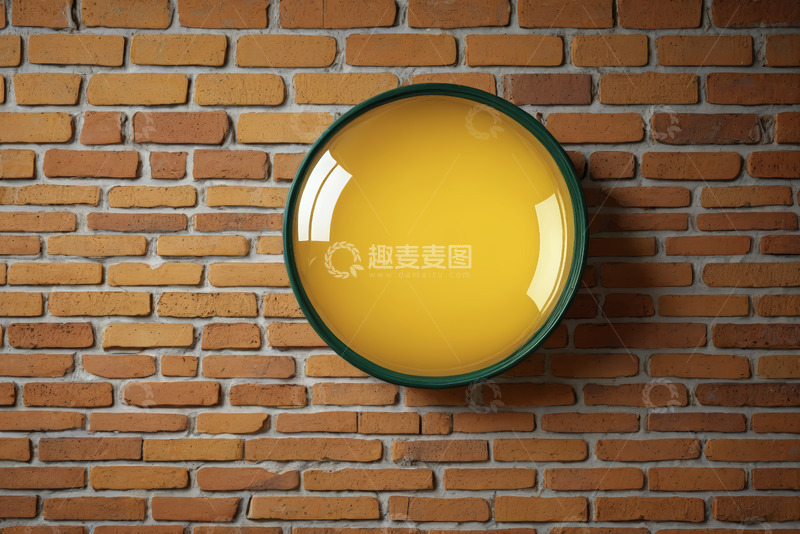 高清大图下载【趣麦麦图】砖墙背景上的黄色圆形装饰