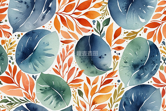水彩植物叶子图案设计素材