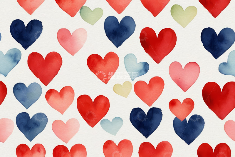 高清大图下载【趣麦麦图】多彩心形水彩图案背景素材