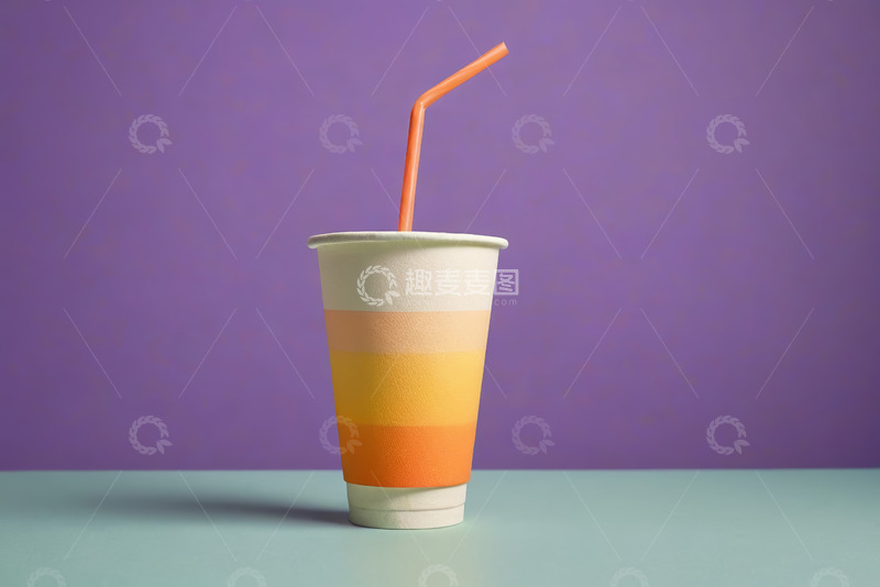 高清大图下载【趣麦麦图】多彩条纹纸杯配橙色吸管