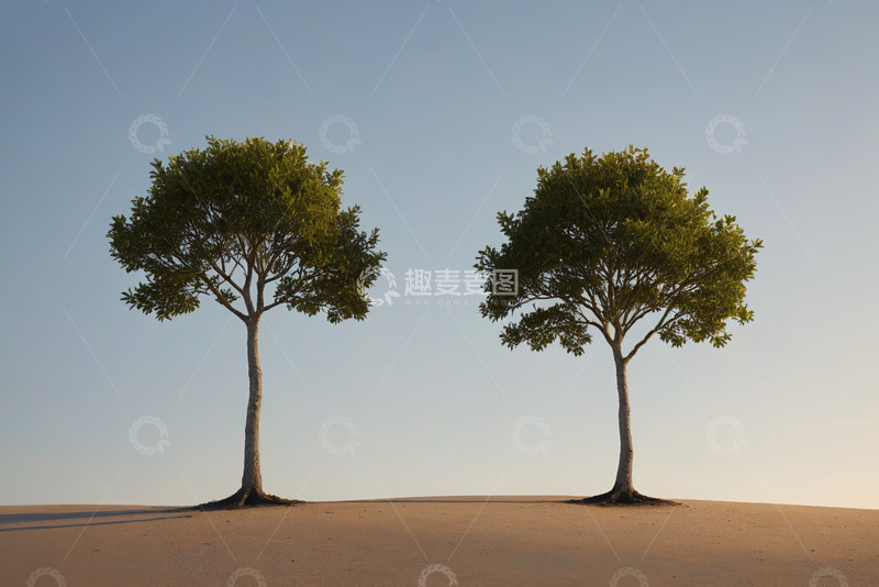 高清大图下载【趣麦麦图】沙漠中两棵绿色树木