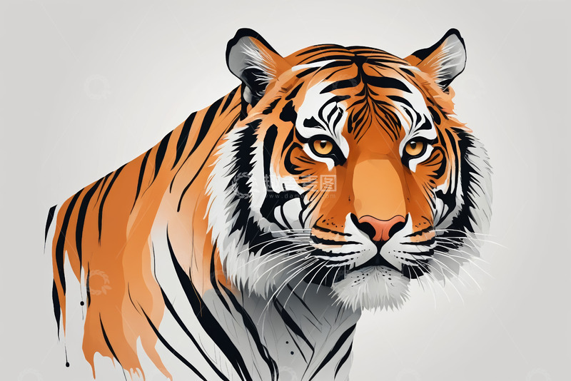 高清大图下载【趣麦麦图】老虎肖像插画素材