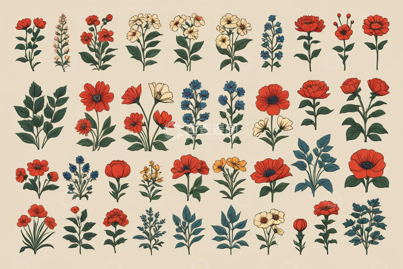 高清大图下载【趣麦麦图】多种花卉插画图案集合