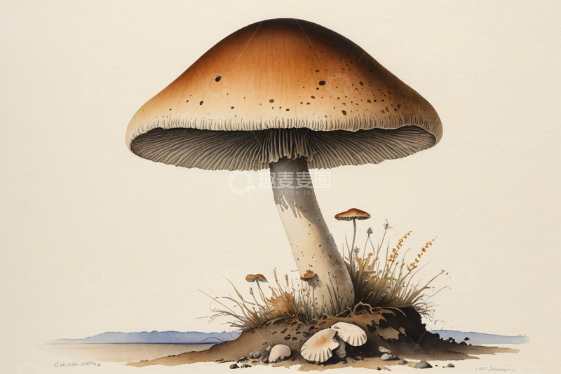 高清大图下载【趣麦麦图】水彩风格蘑菇艺术插画