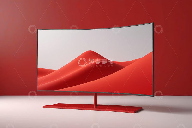 高清大图下载【趣麦麦图】红色曲面显示器展示