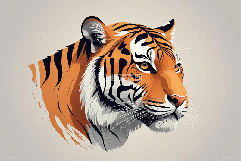 高清大图下载【趣麦麦图】老虎头部特写插画素材