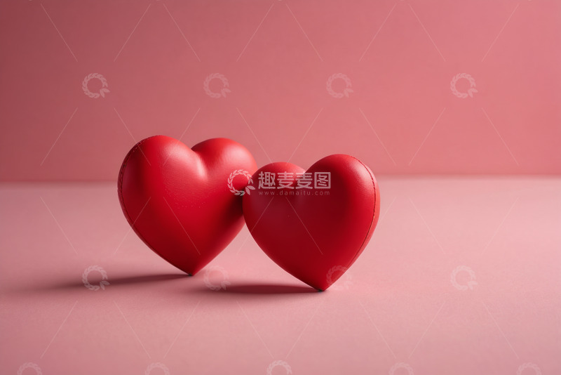 高清大图下载【趣麦麦图】红色爱心摆放在粉色背景上