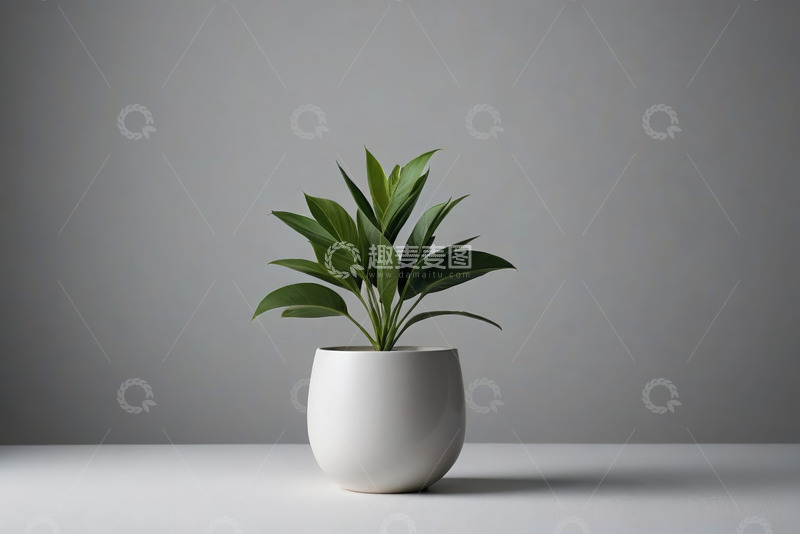 高清大图下载【趣麦麦图】白色花盆中的绿色植物